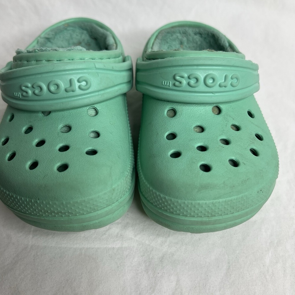 Crocs Lined Clogs Kids C6 Mint Green Fleece  Slip On Shoes Boys Girls - Picture 3 of 6